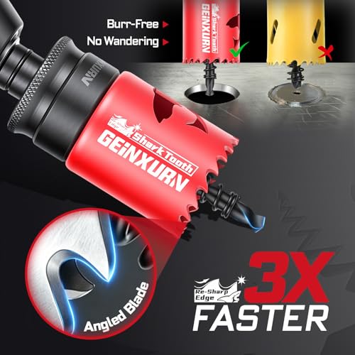 Geinxurn 1-1/2Inch(38mm) Hole Saw, 2PCS HSS Bi-Metal Hole Saw Kit with Shark Tooth Hole Cutter for Wood,Drywall, PVC Boards and Thin Metal - color: 2 PCS 1-1/2"