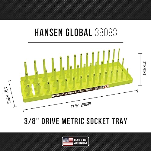HANSEN 92006 Metric and Fractional 3 Row Socket Tray (Pack of 4) - color: HI-VIZ YELLOW, 4 pack