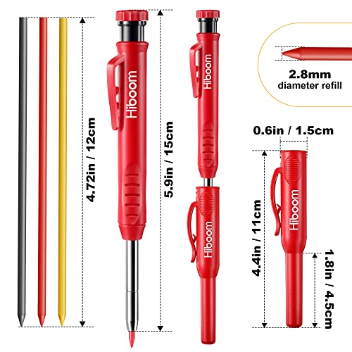 Hiboom 4 Pack Carpenter Pencil with 36 Refills Built In Sharpener (Multi) - color: Multi Colors