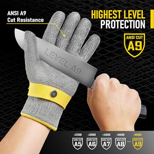 COOLJOB A9 Food Grade Cut Resistant Gloves for Kitchen Chef Butcher, S-XL - size: X-Large
