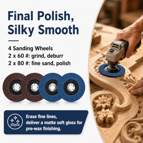 15PCS Wood Carving Disc Set for 4" & 4-1/2" Grinder Grind/Shape/Sand/Polish