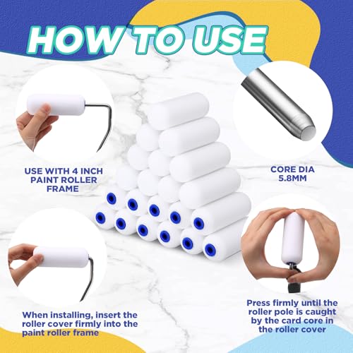 Nuenen 40 Pcs Mini Foam Paint Roller Covers, High Density for Walls, 4 Inch