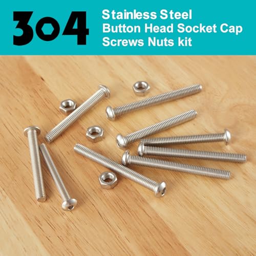 M6 x 10mm 20mm 30mm 40mm Button Head Socket Cap Screws Bolts and Nuts, Stainless Steel 304, Bright Finish, Metric Allen Hex Drive, Fully Thread, Assortment Kit 80PCS - size: Button M6x10-40mm+Nuts