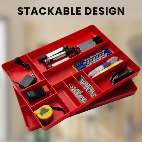 10-Compartments Tool Box Organizer Tray (1, Red) - color: Red
