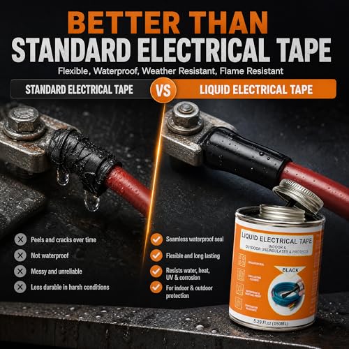 5.29 oz Liquid Electrical Tape Quick-Drying Insulating Glue with Brush Cap - Quick-Dry Waterproof Sealant for Wires, Cables, Connectors, Outdoor & Automotive Electrical Equipment (Black) - color: Black