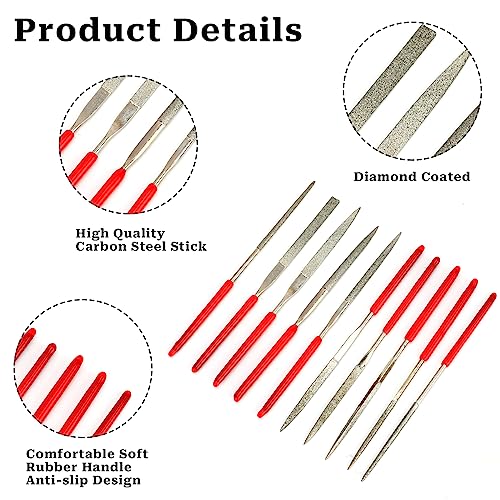 KALIONE 10Pcs Diamond Needle File Set, Model Files Mini Metal File Diamond File Set, Metal File Set Hand Tools, Miniature and Model Files, Small File Jewelry Stone Carving Tools(2x100mm)