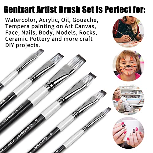 Genixart Flat Paint Brush Set – Art Paintbrushes Acrylic Oil Watercolor - size: Flat - 6 Pcs
