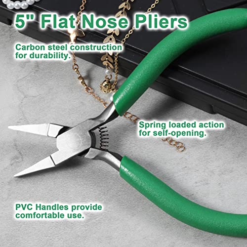 Flat Nose Pliers Smooth Jaw Precision Small Jewelry Beading Making Tool Mini Pliers with Green PVC Handle for Wire Bending Warpping Straightening Shaping Professional DIY Hand Tools - style: Flat Nose Pliers