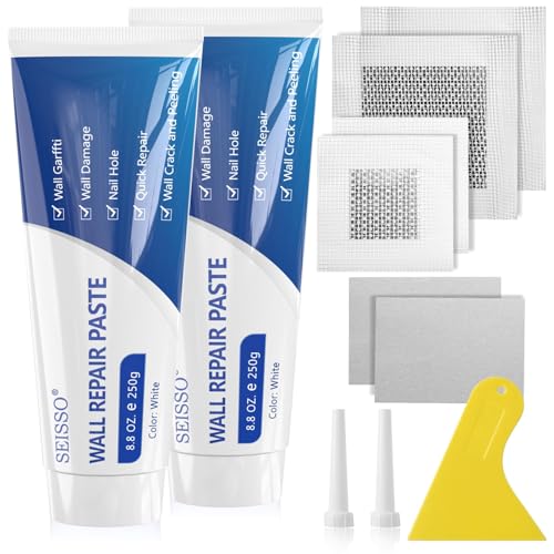 Wall Repair Paste Kit, 2x250g Wall Mending Agent with Wall Repair Patch*4 and Scraper, Spackle Drywall Repair Kit for Hole Filler, Effective Repair of Scratches, Holes, Cracks and Wall Graffiti - style: 2pcs paste with 4 patches