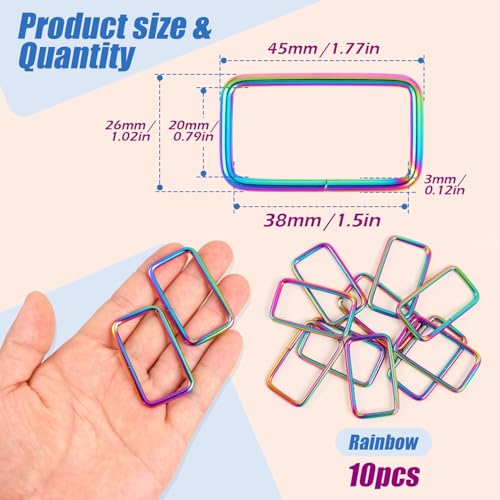 PECMER Rainbow 1.5 Inch Rectangle Rings-10 PCS Adjustable Waist Buckles Replacement Purse Hardware for for Purses and Bags Making Webbing 1 1/2 Inch - color: Rainbow Rectangle Rings-10pcs-1.5 Inch