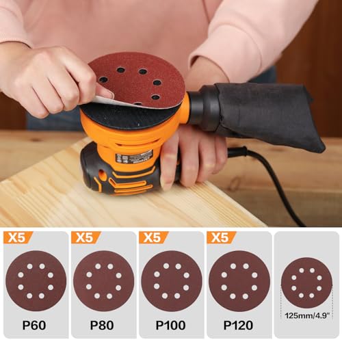5" Orbital Sander,300W 5000-12000OPM Variable Speed 20 Sandpapers - style: Dust bag