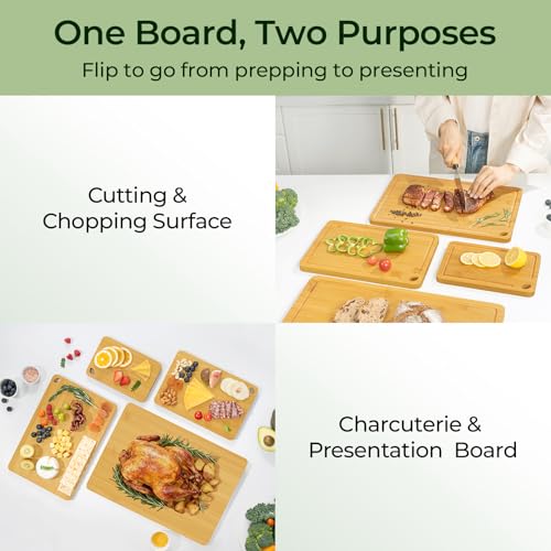 Keechee Kitchen Tools 4-Pcs Natural Bamboo Cutting Board Set With Non-Slip Design For Meat, Veggies & Cheese(4Pcs) - color: Bamboo, size: 4-Piece
