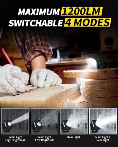Led Work Light with 4 Modes, 1200LM Portable COB Magnetic Light - color: Black