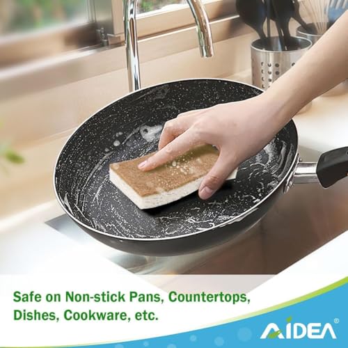AIDEA Sponges Non Scratch, 12Count, Natural Sponge for Non Stick Cookware - color: Brown