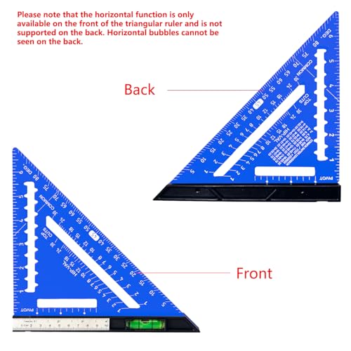 Beslands 7 inch Rafter Square with Level, Aluminum Metal Triangle Ruler Carpenter Square Woodworking Layout Tool Aluminum Triangle Tool Stainless Steel Ruler (Blue) - color: Blue, size: 7" - Level