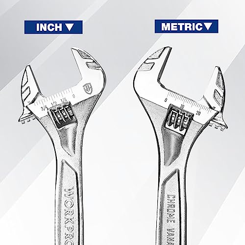WORKPRO 6" Adjustable Wrench, Cr-V Steel, Chrome Plated Finish - color: Silver, size: 6 inch