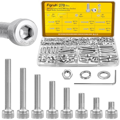 270PCS M5 Socket Screws Assortment Kit, M5x6/8/10/12/16/20/25/30 mm - size: SS M5 270pcs