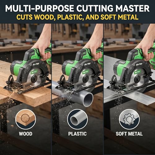 KARTOP Mini Circular Saw Cordless, 5-1/2" Sierra Circular with 3 Blades & 2 Pack 4.0Ah Battery, 7000RPM Power Saws for Wood, Soft Metal, Plastic Cutting