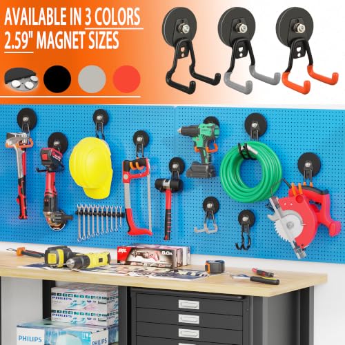 ULIBERMAGNET New Upgraded Heavy Duty Magnetic Garage Hooks,4 Pack Strong Large Magnet Hooks for Power Drill,Garden Tools,Hose,Pegboard,Garage, Workshop,Magnetic Storage Hook for Hanging(Black) - style: Upgraded Black Medium L Strong Hooks