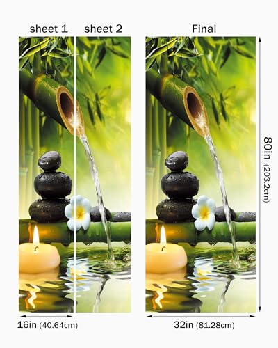 FLFK Door Mural Sticker - Zen,Peel and Stick,Combined Size 32"x80",Split into 2 Pieces - color: Mt1155, size: 32"x80"