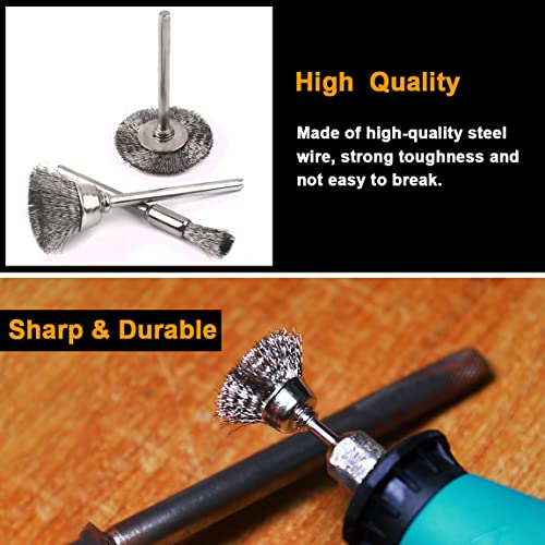 ATOPLEE Wire Brushes Set, 45PCS 1/8"(3mm) Round Shank Wire Wheels Pen Brushes Set,Alloy Steel Crimped Wire Wheel for Cleaning Rust,Paint, Stripping and Abrasive, for Drill Attachment