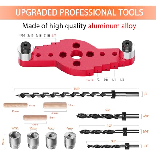 Dowel Jig Kit for Floating Shelf Bracket(& 1/2" x 11.8" Drill Bit), Self-Centering Scriber(& 1/4", 5/16", 3/8" Drill Bit),Drill Guide for Hidden Shelf Brackets & Mantels,Centering Hole Drill(Red) - color: Red