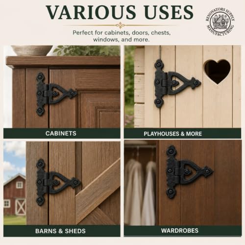 Renovators Supply Manufacturing Cabinet Door Strap Hinge with Hardware 3 in. Black Rust Resistant Wrought Iron Flush Mount Hinge for Cabinets - size: Pack of 1