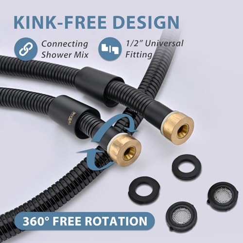 59 Inches 304 Stainless Steel Shower Hose Replacement Black - color: Black, size: 59 Inches
