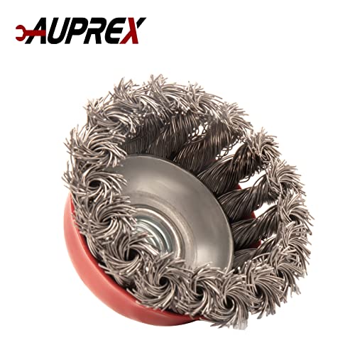 AUPREX 5 Pack Knotted Wire Cup Brush for Angle Grinders with 5/8 Inch | 11 UNC Threaded Arbor- 0.02 Inch Carbon Steel Wire for Rust,Corrosion,Paint Removal and Other Heavy-Duty Conditioning for Metals