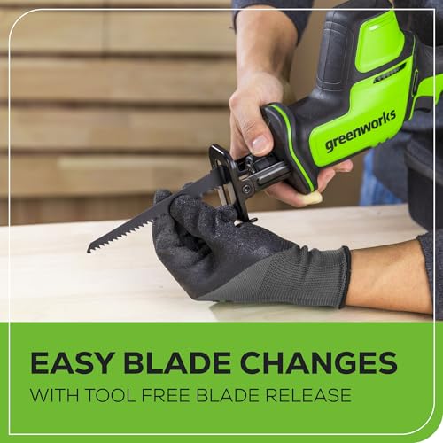 Greenworks 24V Brushless 1" Compact One-Handed Reciprocating Saw (3,000 SPM), Cordless Powered Variable Speed Recip Saw, Battery Not Included - size: Brushless 1" One-Handed Recip Saw, style: Tool Only