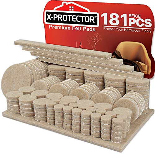 Felt Furniture Pads X-PROTECTOR 181 PCS Premium Furniture Pads - Felt Pads Furniture Feet Best Wood Floor Protectors - Protect Your Hardwood & Laminate Flooring! - size: 181 PCS Beige, Round & Square