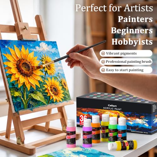 Caliart 36 Colors Acrylic Paint Set with 12 Brushes - color: Regular, size: 2 Fl Oz (Pack of 36)
