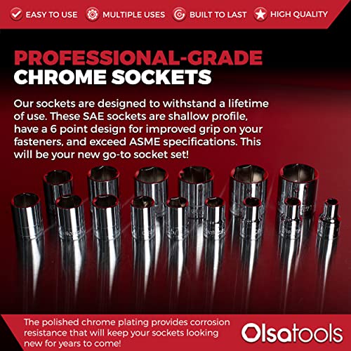 Olsa Tools 1/2-Inch Drive SAE Deep Socket Set - 18pc - color: Sae Shallow, size: 15pc, 1/2-Inch Drive