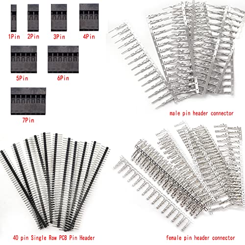 Taiss 600PCS Dupont Connector Kit - 2.54mm 1/2/3/4/5/6/7 Pin Housing Connector and Male/Female Crimp Pin, Jumper Wire Cable