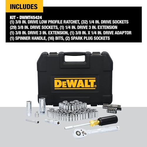 DEWALT Mechanics Tool Set, 84 Piece SAE/Metric Set with Low Profile 72-tooth Ratchet,1/4 Inch Drive (DWMT45424) - style: NEW 84 Piece Set