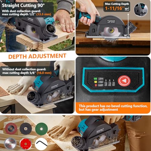 4-Inch Cordless Mini Circular Saw & Angle Grinder, Brushless 3-Speed Tool for Makita 18V Battery