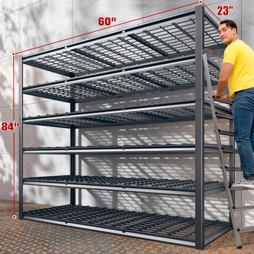 REIBII 60" W Heavy Duty Garage Shelving,6 Tier Metal Shelving Units - size: 6-Tier, 60"W x23"D x84"H