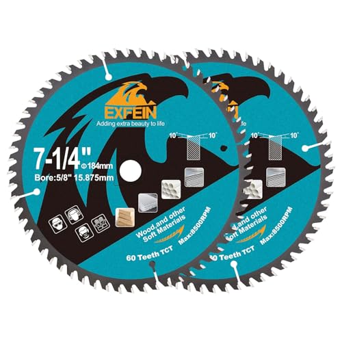 7-1/4 Inch Miter/Table Saw Blades 2pcs, 60 Teeth ATB TCT Fine Finish Wood Cutting Circular Saw Blade with 4/5 Inch Arbor - size: 184mm 60T