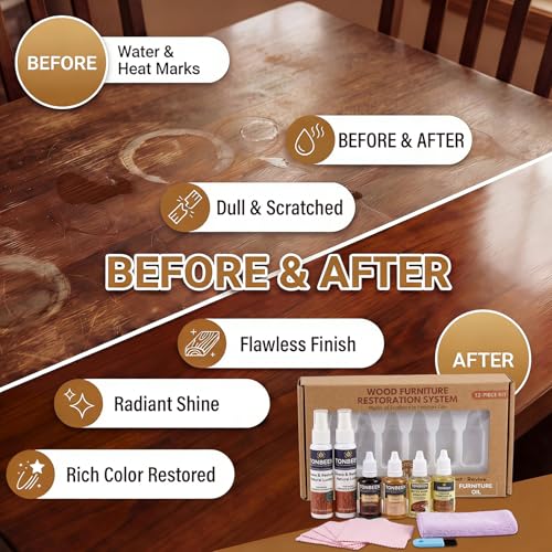 Premium Wood Furniture Care Set (12-Piece) - Includes Wood Cleaner & Water Mark Remover, Dark/Light Scratch Repair Kit & Furniture Care Oil | Friendly for Cabinets, Tables & All Wood Finished Surfaces - size: 14 PACK