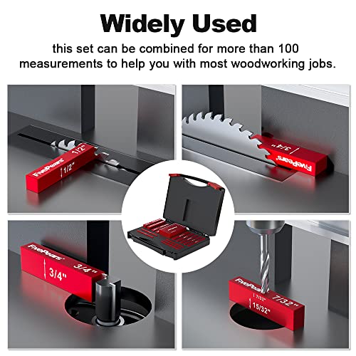 FivePears 15 PCS Gauge Setup Blocks Woodworking Set, Aluminum Precision Measuring Setup Bars for Table Saw Alignment Gauge, Laser Engraved Size Markings Gauge Set Up Blocks for Router Bit Height Gauge