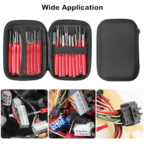 Kikerike Terminal Removal Tool Kit 41 Pcs Depinning Tool Electrical Connector Pin Removal Tool Kit Pin Extractor Tool Set Wire Terminal Release Tool for Automotive Car Household Devices - Red - color: 41 PCS - Red Round Handle