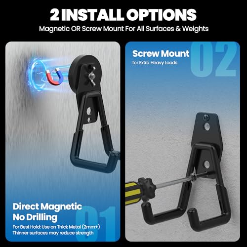 4 Pack Large Magnetic Hooks Heavy Duty Extra Strong Magnetic Garage Hooks Big NdFeB Industrial Magnet Hooks Magnetic Utility Storage Holder Organization with Anti-Slip Coating for Hanging Garden Tool - color: 1.6in Magnet-4 Pack-Black