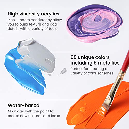 ARTEZA Acrylic Paint Set, 60 Colors, 22 ml Tubes, High-Viscosity - style: Set of 60 Colors (22 ml Tubes)