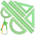 Zonon 7 Pcs Geometry Math Set with Compass Protractor Rulers, Green - color: Green