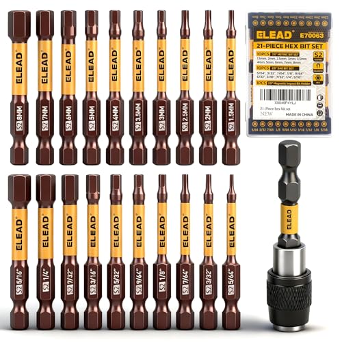 21-Piece 2.5" Allen-Wrench Hex Drill Bit Set, Durable Impact Allen Key Set, Long-Lasting Strong Magnetic Hex Screwdriver Bit Set, SAE & Metric Size, Mechanic Automotive Furniture DIY Home Repairs - size: 21-Piece