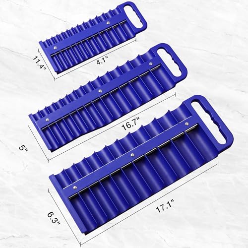 Reniteco Magnetic Socket Organizer Set, 3-Pack, 1/4" 3/8" 1/2" Socket Tray - color: Blue