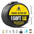 Pressure Washer Drain Jetter – Sewer Jetter Kit for Pressure Washer 150ft 1/4 Inch NPT Hose Nozzles and Adapter 5800PSI Clears Clogs in Pipes & Sewer Lines - size: 150FT X1/4in