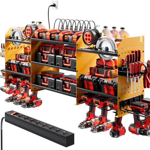 Upgraded Large Power Tool Organizer Wall Mount with Charging Station - color: Yellow