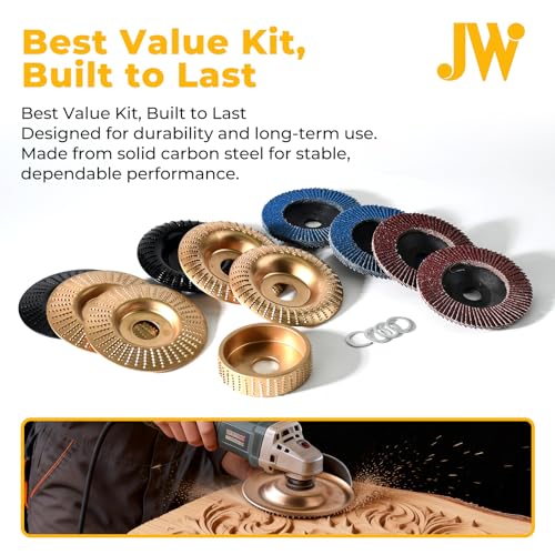 15-Piece Wood Carving Disc Kit for 4"-4.5" Angle Grinders, 5/8" Arbor, Complete Set for Shaping, Grinding & Sculpting Wood, Metal, Resin