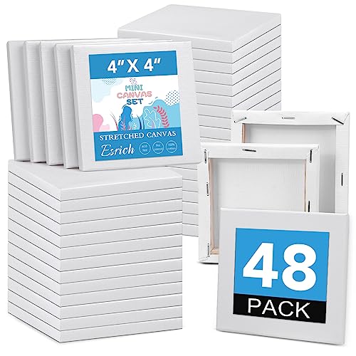 ESRICH Mini Canvases for Painting 4x4 Canvas Value Pack of 48PCS, 2/5In Thickness Small Canvas, Great for School Projects, Kids Birthday Party and Wall Decoration, White - size: 4x4in-48 Packs
